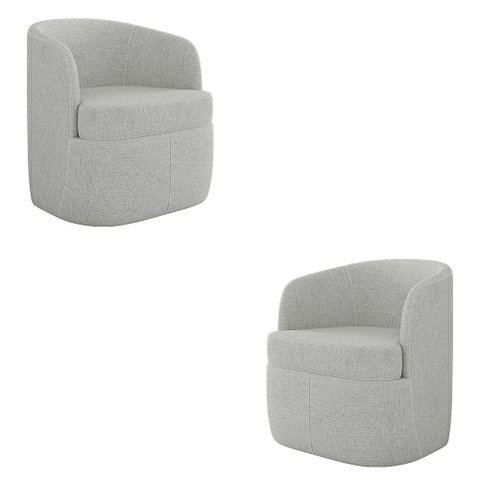 Kit 2 Poltronas Decorativas Design Moderno Bel Sala de Estar Base Giratória Linho Cinza G33 - Gran B