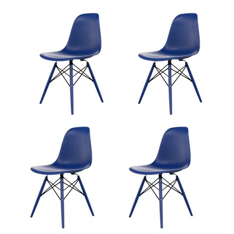 Conjunto com 4 Cadeiras para Sala de Jantar Eames PP Dsw Inj Azul