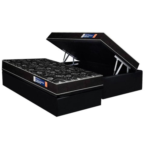 Conjunto Box Baú Solteiro: Colchão Espuma Plumatex D28 Isopluma Vip + Base Crc Suede Black (88x188