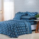 Ver imagem 4 de Kit Cobre Leito Colcha Super King 100% Algodão 400 Fios Acetinado Bordado 5 Peças Azul Marinho