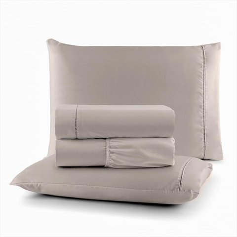 Kit Lençol de Cama King com Elástico e Fronha 200 Fios Algodão 4 Peças Ponto Palito Anti-pilling Toq