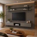Ver imagem 1 de Painel para TV Ripado 240cm 100% MDF com Nicho Grigio com Preto Casa Lar Shop