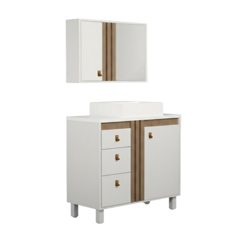Conjunto Gabinete para Banheiro 80cm com Tampo de Pedra Sofia