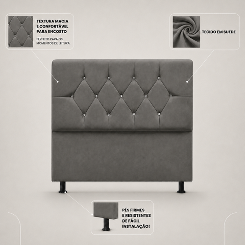 Cabeceira Estofada Cama Box Solteirão 100 cm Suede Ayla:Cinza
