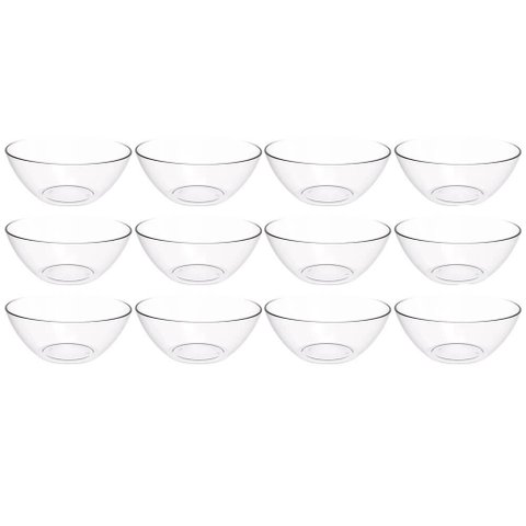 Kit 12 Tigelas 2,3l Transparente Travessa Redonda Servir Salada Sobremesa Crippa