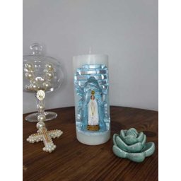 Nossa Sra. de Fátima na Vela Gruta cor branco com azul - 2