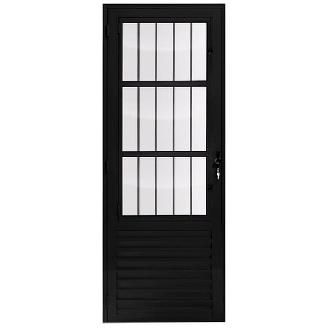 Porta de Giro Alumínio Preto Social c/Grade Veneziana 3V Maxx - 210x85 - Direita