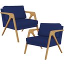 Ver imagem 1 de Kit 2 Poltronas Decorativas Sala Pietra Estrutura de Madeira L02 Suede Azul Marinho - Lyam Decor