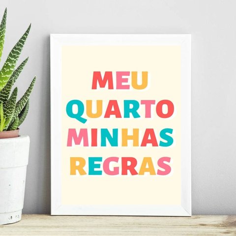 Quadro Meu Quarto Minhas Regras 24x18cm:madeira Branca