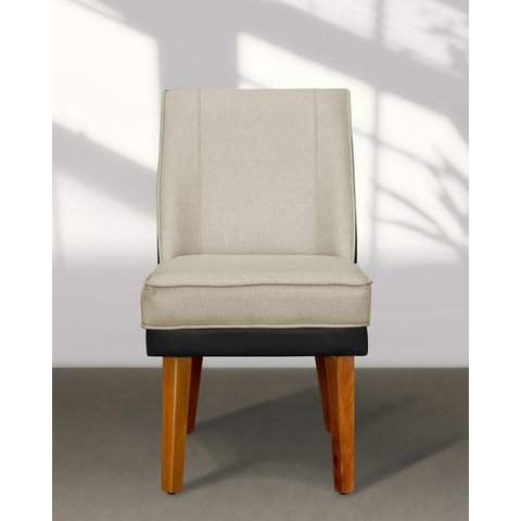 Cadeira de Jantar Virgínia Linho Bege e Courissimo Preto Linho Preto Bege