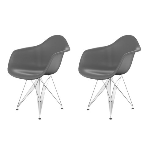 Conjunto com 2 Cadeira para Sala de Jantar Arm Eiffel Cinza/Brasão