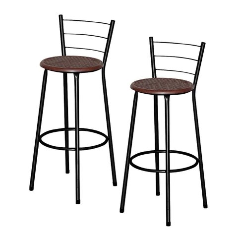Jogo 2 Banqueta Alta para Cozinha Ratan Preta Cristal  