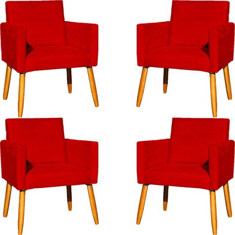 Kit 4 Poltrona para Sala Recepção Consultório Cadeira Nina Suede Cores Pés Palito