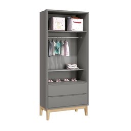 Dormitório Infantil Classic 2 Portas, Cômoda 6 Gavetas, Berço Cinza Fosco com Pés Madeira Natural e - 2