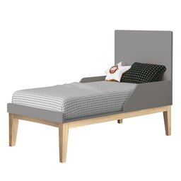 Dormitório Infantil Classic 2 Portas, Cômoda 6 Gavetas, Berço Cinza Fosco com Pés Madeira Natural e - 6