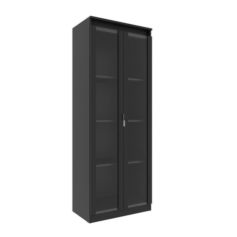 Cristaleira Vertical 2 Portas de Vidro 3 Prateleiras 160,5cmx60cm Cr6004 Preto