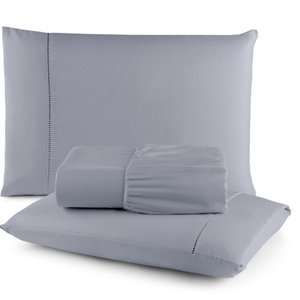 Jogo Lençol com Elástico Casal 3 peças Ponto Palito Micropercal 400 Fios:Cinza