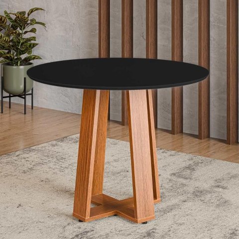 Mesa de Jantar Redonda com Vidro 4 Lugares Multimóveis CR50243 Cinamomo-Preto