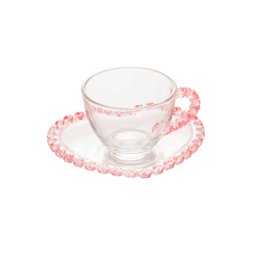 Xícara Para Chá de Cristal Coração Borda Rosa 170ml - 1
