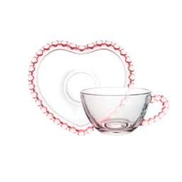 Xícara Para Chá de Cristal Coração Borda Rosa 170ml - 5