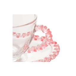 Xícara Para Chá de Cristal Coração Borda Rosa 170ml - 2