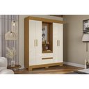 Ver imagem 1 de Guarda Roupa Solteiro 4 Portas e 2 Gavetas C/ 1 Espelho Isabely Cinamomo/off White - Acp