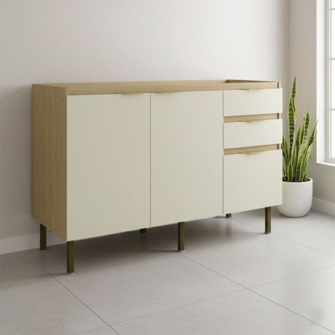 Balcão de Cozinha para Pia 120 Cm Nanda 2 Portas 3 Gavetas Nature/arenas - Tecno Mobili