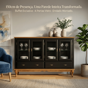 Ver imagem 4 de Balcão Buffet Aparador 4 Portas 2 Gavetas Prateleiras Vidro Clássico Ecomem Preto - Imbuia