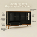 Ver imagem 3 de Balcão Buffet Aparador 4 Portas 2 Gavetas Prateleiras Vidro Clássico Ecomem Preto - Imbuia