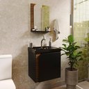 Ver imagem 2 de Gabinete Banheiro Lirio com 1 Porta Espelheira e Cuba Preta Preto Fosco/ripa 3d