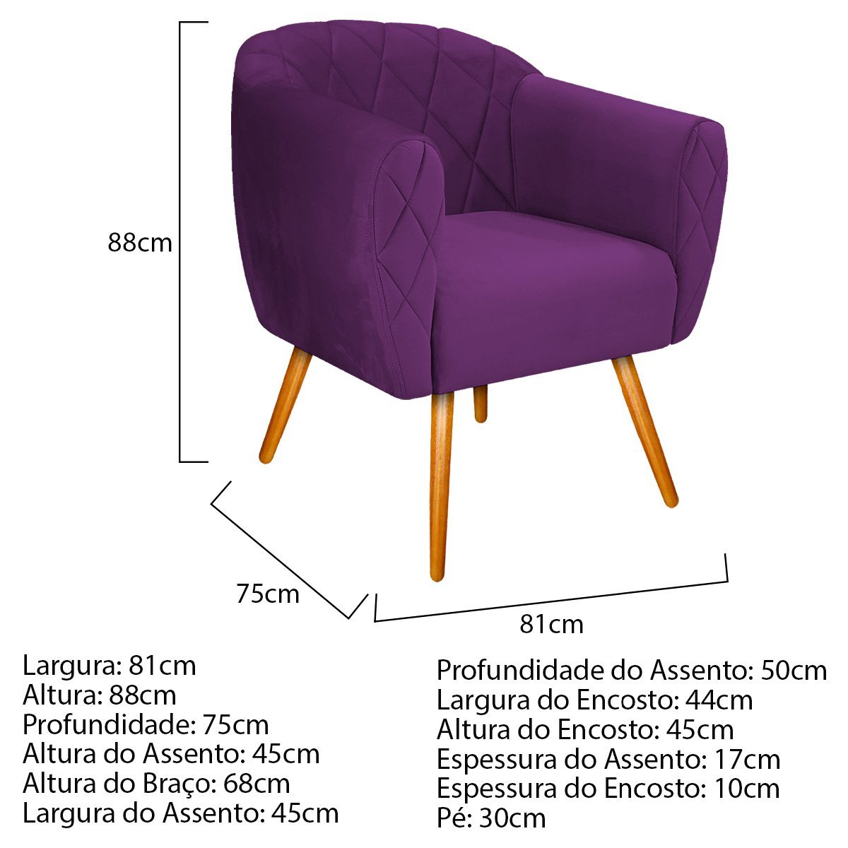 Poltrona Grazi Pés Palito Suede - ADJ Decor POLTRONAS POLTRONAS PARA SALA POLTRONAS DECORATIVAS Roxo - 5