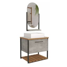 Armário Gabinete Banheiro 80cm Mdf com Espelheira 1 Porta Cimento - 2