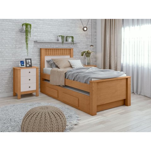 Cama Solteiro Bibox 2 Gavetas Athenas - Lp - Rei de Casa Amendoa Clean/Off White