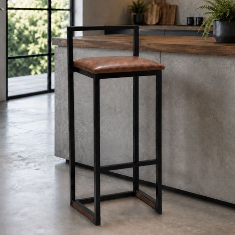 Banqueta Alta para Balcão Estofada Milão Cor Marrom - Kmj