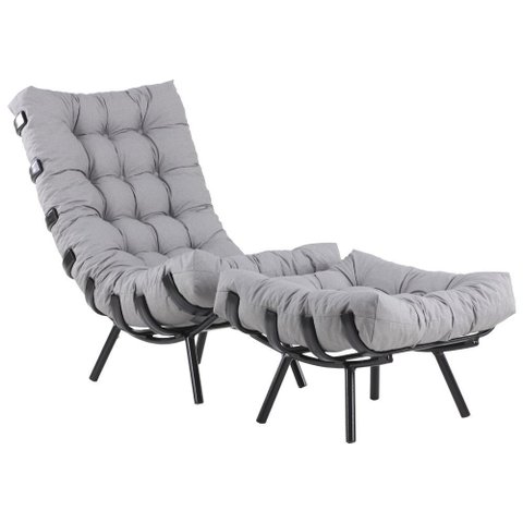 Poltrona Costela Decorativa em Alumínio com Puff e Almofada