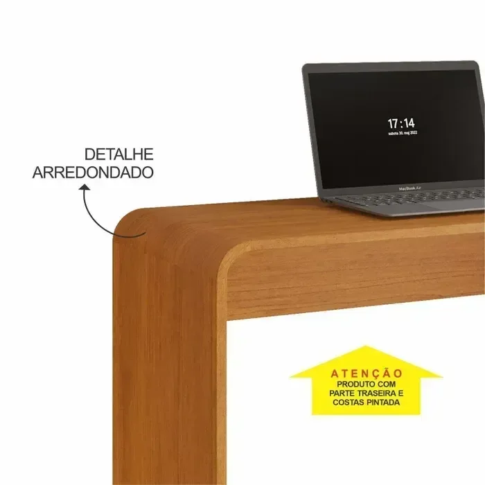 Ver imagem 5 de Mesa de Estudo Alice 2 Gavetas com Puxadores de Couro Acamento Arredondado:cinamomo / Off