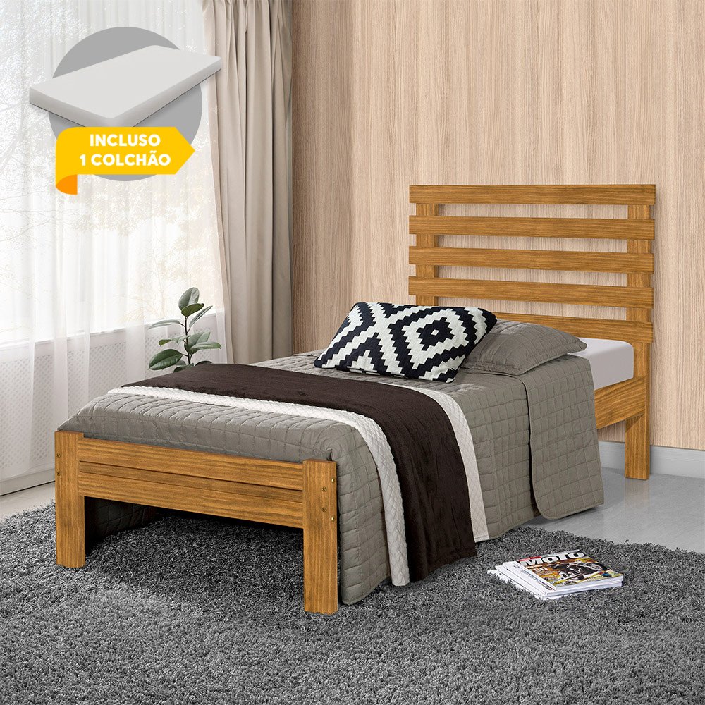 Cama com Colchão Solteiro Vintage Madeira Maciça Rebeca - Imbuia ...