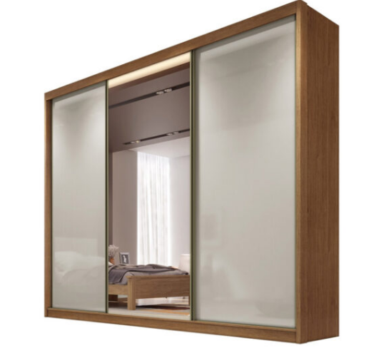 Guarda Roupa Casal Diamond 3 Portas 8 Gavetas com 1 Porta de Espelho - Cumaru Fendi - Móveis Novo Ho - 2