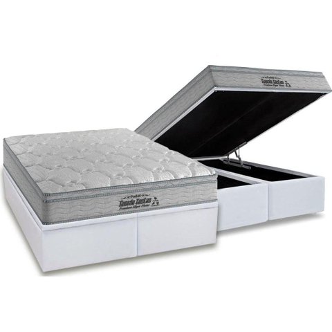 Cama Box Baú King: Colchão Espuma Probel D40 Guarda Costas Premium Hiper Firme Euro Pillow + Base CR