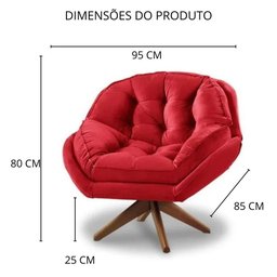 Poltrona Decorativa Estofada Base Giratória Califórnia Cor:vermelho - 2