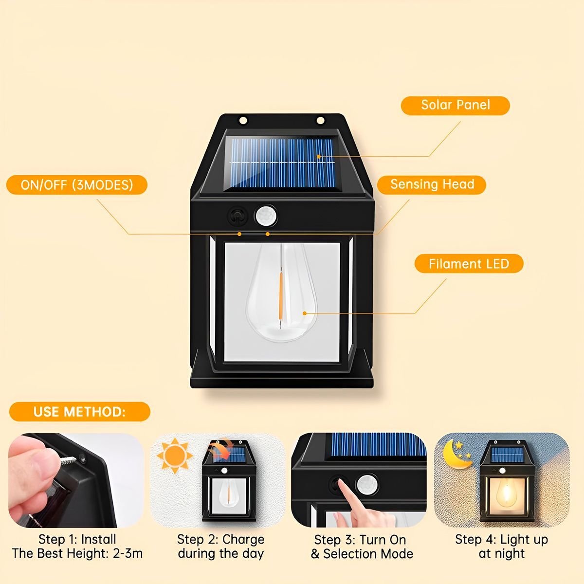 Luminária Estilo Arandela Iluminação Externa Led Solar - 3