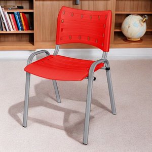 Cadeira Iso Base Cinza Escola, Escritório Vermelho Kit 12 Un