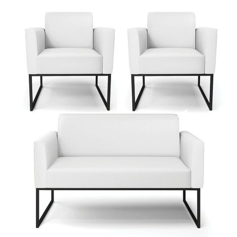 Sofá Namoradeira com 2 Poltronas Base Industrial Preto Marisa Corino Branco D03 - D'Rossi