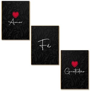 Kit 03 Placas Mdf Amor Fé Gratidão Decoração Tam 28,7x22 Ar5