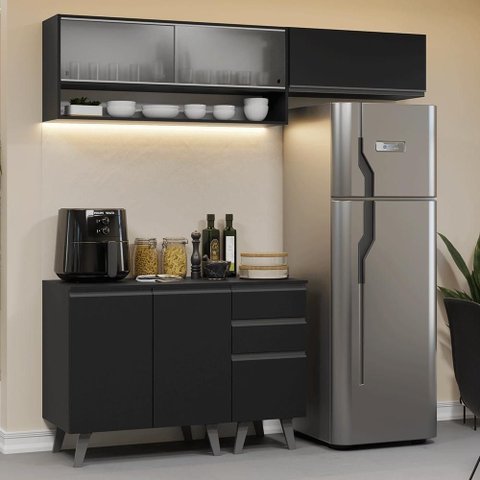 Armário de Cozinha Compacta 200 Cm Preto Nice Madesa 13 Xa