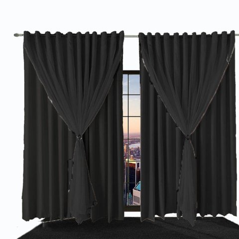 Cortina Sala e Quarto 7,50x2,80 Tecido Blackout Ana Preto