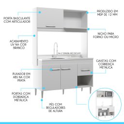 Armário de Cozinha Compacta para Kitnet 122x188cm Mdp Branco 0336 Menu - 3