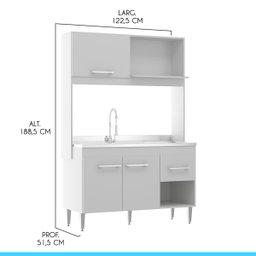 Armário de Cozinha Compacta para Kitnet 122x188cm Mdp Branco 0336 Menu - 4
