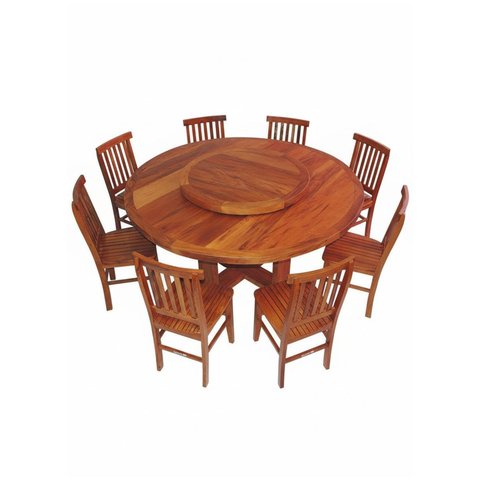 Conjunto Mesa Redonda 1,6m Prato Giratório com 8 Cadeiras Madri Madeira Maciça