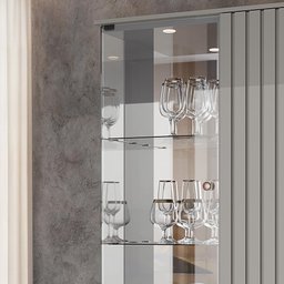 Cristaleira de Vidro 2 Portas Led Ripado Off White Naturalle Elba Bechara - 7